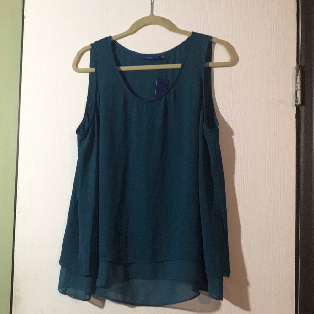 Dark teal blouse with slit sheer back detail